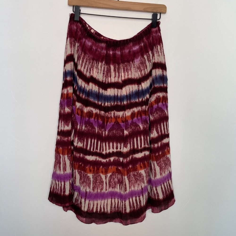 ST.‎ JOHN SPORT Silk Skirt Women's 10 Burgundy Purple Abstract Ikat Print Midi